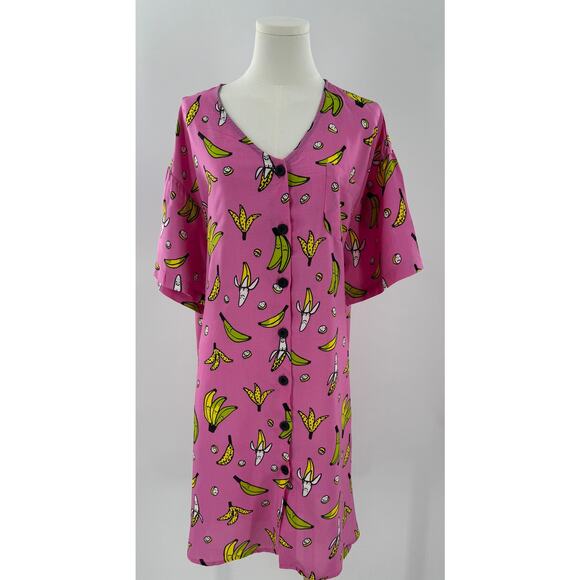Nooworks Boobie Banana Pink Shirt Dress Shortsleeve Button up 3XL Plus size NWT - Picture 5 of 11